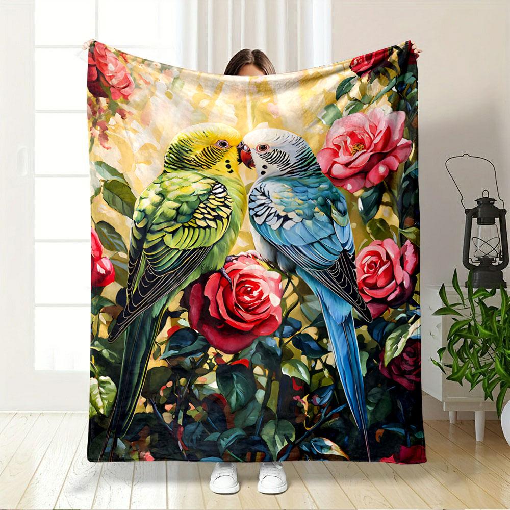 Colorful Parrots with Roses for all seasons blanket lunch break throw gift