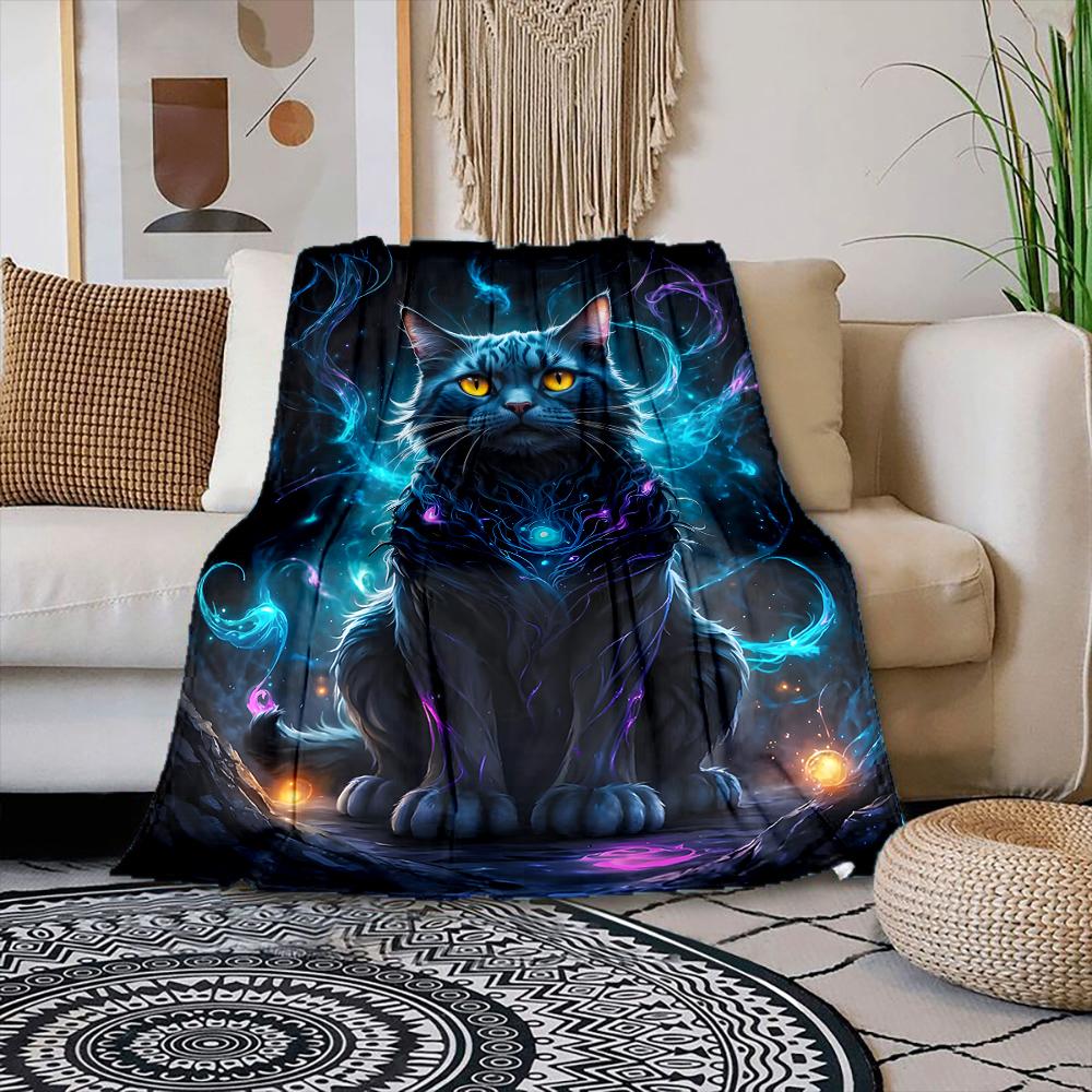Multiple sizes Magical cat with aura Print Blanket Warm Soft Suitable for All Seasons for Home Sofa Travel Camping Picnics RV