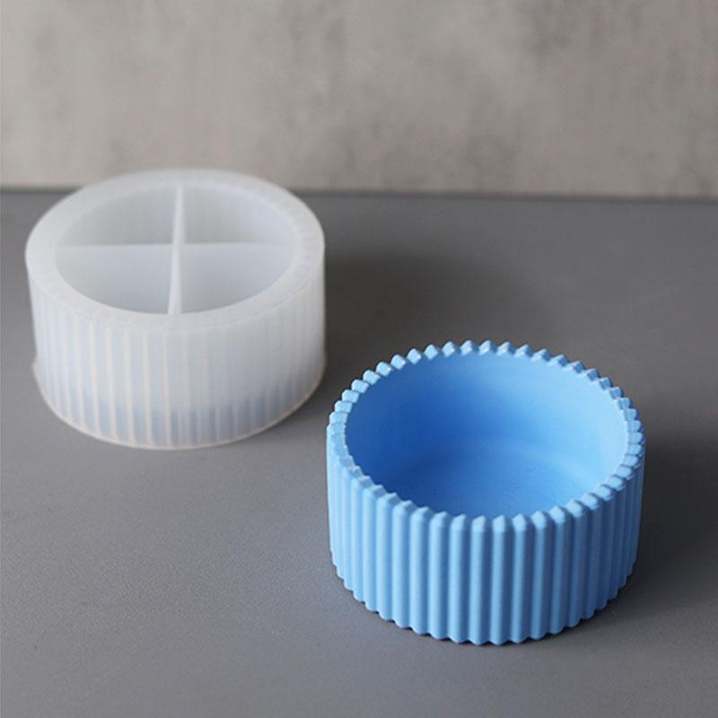 Round Candle Jar Silicone Mold Striped Plaster Epoxy Resin Flower Pot DIY Making Jewelry Storage Jar Home Decoration Art Jewelry