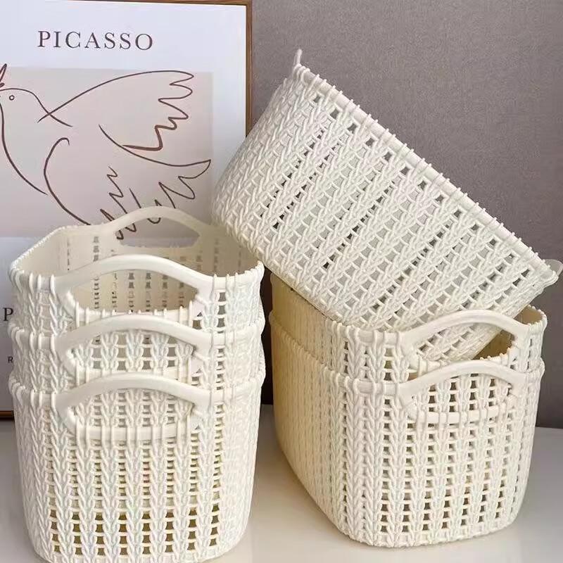 Rattan Style Plastic Desktop Storage Basket