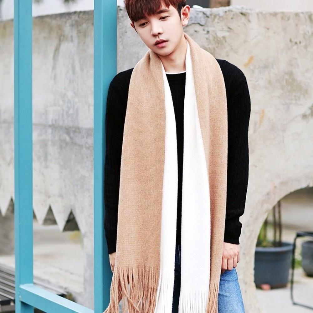 Korean Style Long Wool Tassel Scarf Thickened Winter Neckerchief Women Cashmere Scarf Women/Male
