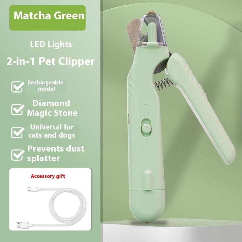 Беспроводная машинка для стрижки и шлифовки когтей питомцев с защитой от брызг - 2-в-1, USB-перезаряжаемая, со светодиодной подсветкой