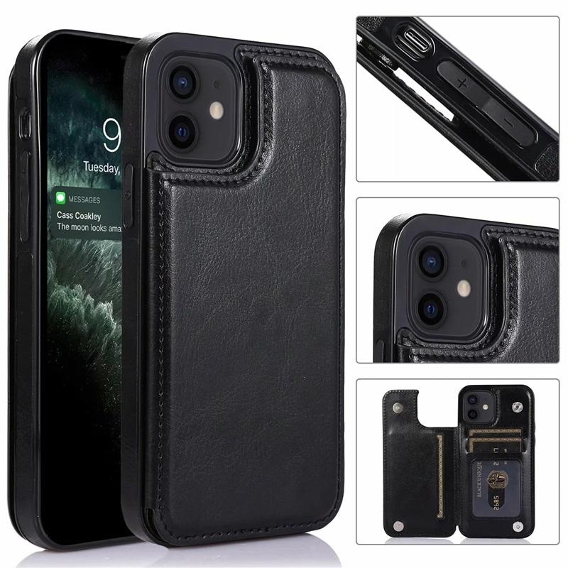 Кожаный чехол-кошелек для iPhone 11 12 13 14 15 16 17 Pro Max Mini Air XR XS 8 7 Plus SE Держатель с отделениями для карт Откидная крышка