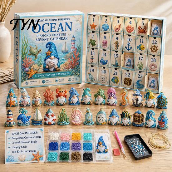 Halloween Decoration Pendant Set Gnome Advent Calendar, Christmas DIY Faux Diamond Art Calendar 31 Days Craft Kit, Handmade Hanging Ornaments