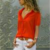 Women Solid Color Short Sleeve Turn Down Collar Button Up Chiffon Blouse Plus Size Summer Tops
