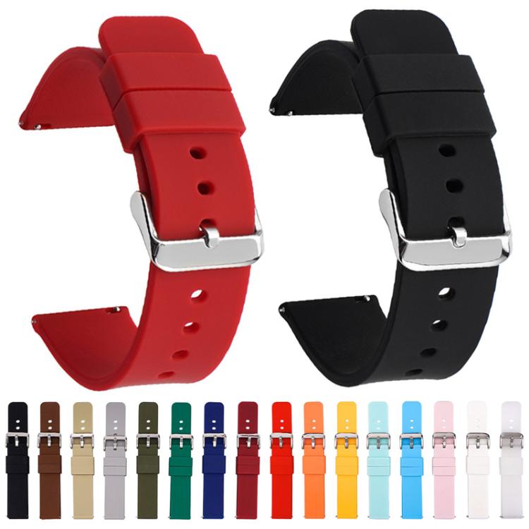 New Arrival 20mm Stainless Steel Silver Pin Buckle Solid Color Silicone Waterproof Watch Band