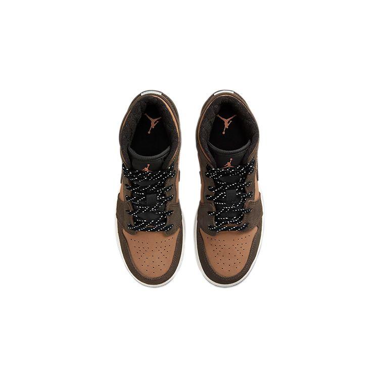 Детские кроссовки Air Jordan 1 Mid SE GS Earth Tone Коричневые Темно-Шоколадные Crimson-Bliss DC7248-200