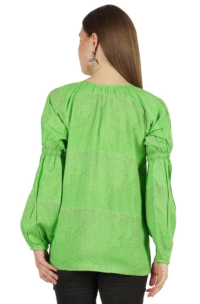 Moomaya Женская рубашка-туника из хлопка с длинными рукавами и принтом в этническом индийском стиле