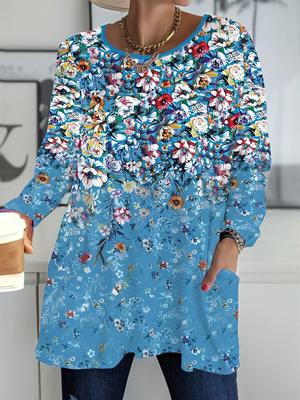 Осень-Зима 2025 Новые Женские Топы Большого Размера, Модные Футболки с 3D-принтом цветов, с Круглым Вырезом и Длинным Рукавом