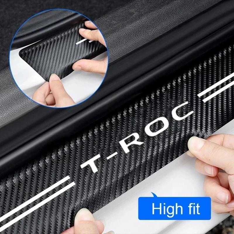 WGLRK1 Luminous Car Door Sill Scuff Plate Threshold Protective Decals For Volkswagen VW T-ROC Emblem Rear Trunk Bumper Guard Strips