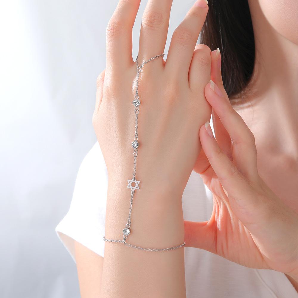 Dawapara Star of David and Chai Bracelet Hand Chain Jewish Hexagram Good Luck Judaica Jewelry Stainless Steel Jewelry