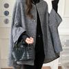 Medium And Long Cardigan Crew Neck Plaid Jacket Cape Women'S Autumn And Winter New Fashion Trend Coat Women