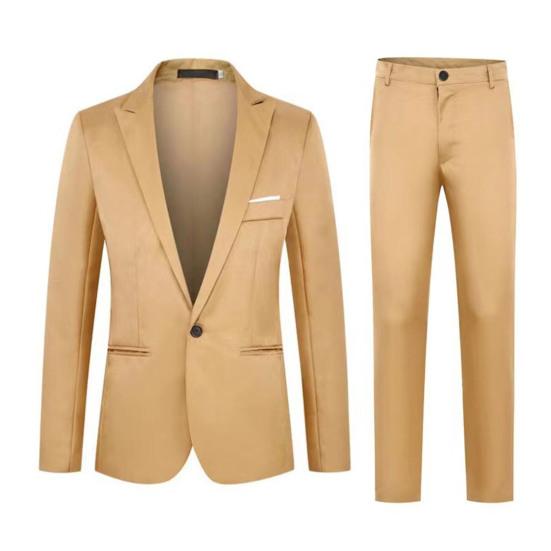 2 шт./компл., мужской весенне-осенний однотонный деловой костюм, пиджак с лацканами и длинными рукавами, карманы на одной пуговице, облегающий комплект со средней посадкой, длинные брюки