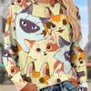 Autumn Funny Animals Printed Women's Clothing Long Sleeves Cute Cat Round Neck T-Shirts Pullover Oversize Loose Kawaii Tshirts