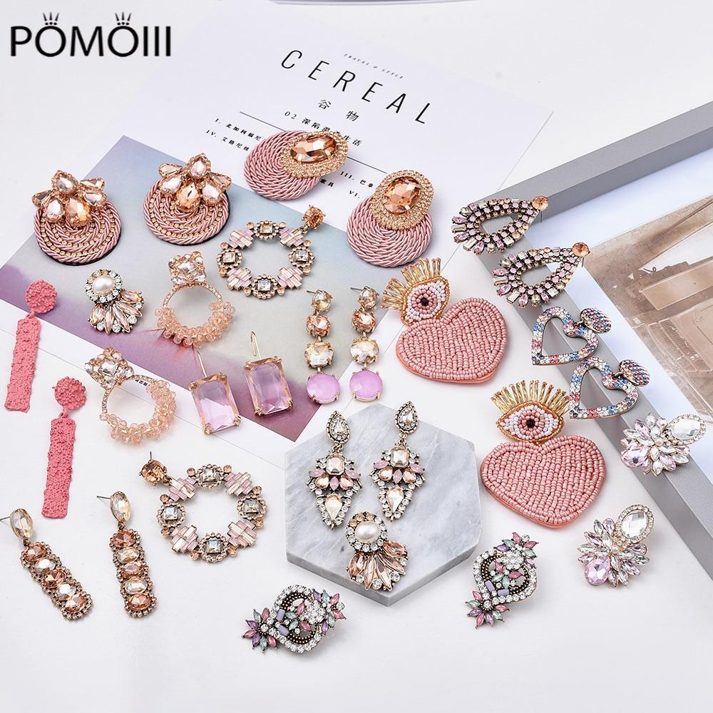 Ztech New Pink Series Crystal Beads Tassel Earrings for Women Girls Elegant Cute/Romantic Korean Style Statement Jewelry Brincos