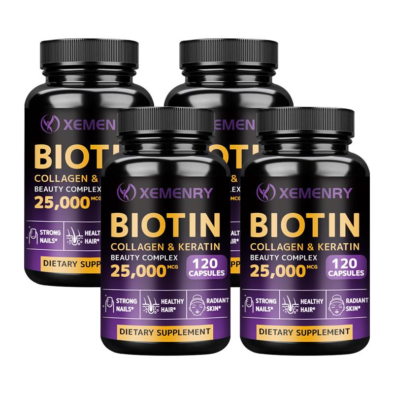 High-content biotin complex capsules, 25000mcg biotin, collagen, keratin, suitable for both men and women.