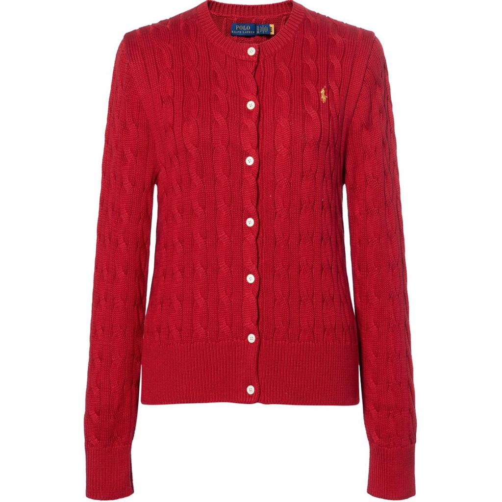 Polo Ralph Lauren Solid Color Crew Neck Long Sleeve Single Breasted Cardigan Sweater Women Sweater Red 211892549003