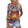 Рубашка для женщин, модная, повседневная, с квадратным вырезом, рукавом 3/4, свободная, с принтом на Хэллоуин, женская футболка, топ