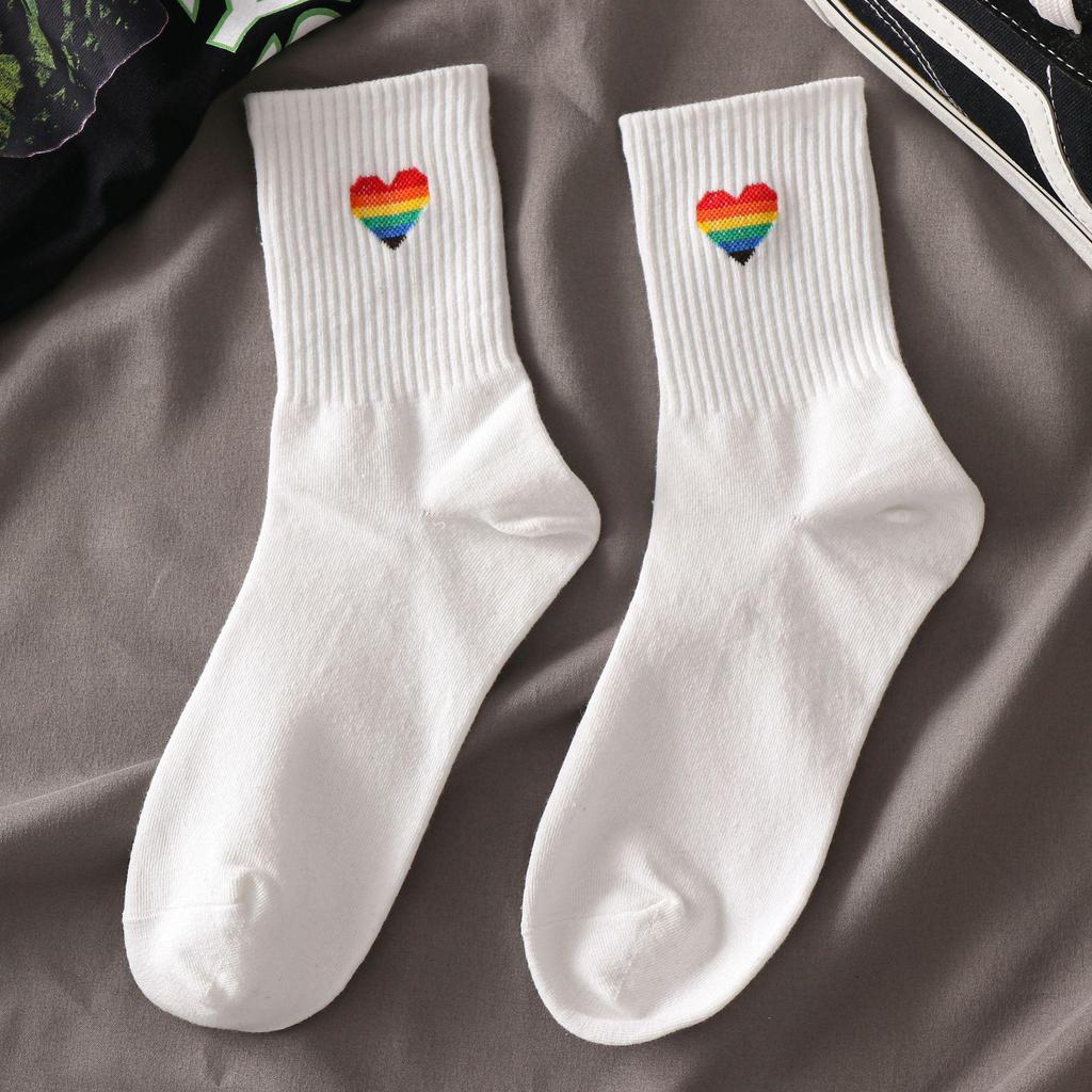 Women's Korean Trendy Cartoon Long Sports Socks - Black & White, Mid-Tube, Autumn/Winter, All-Match.