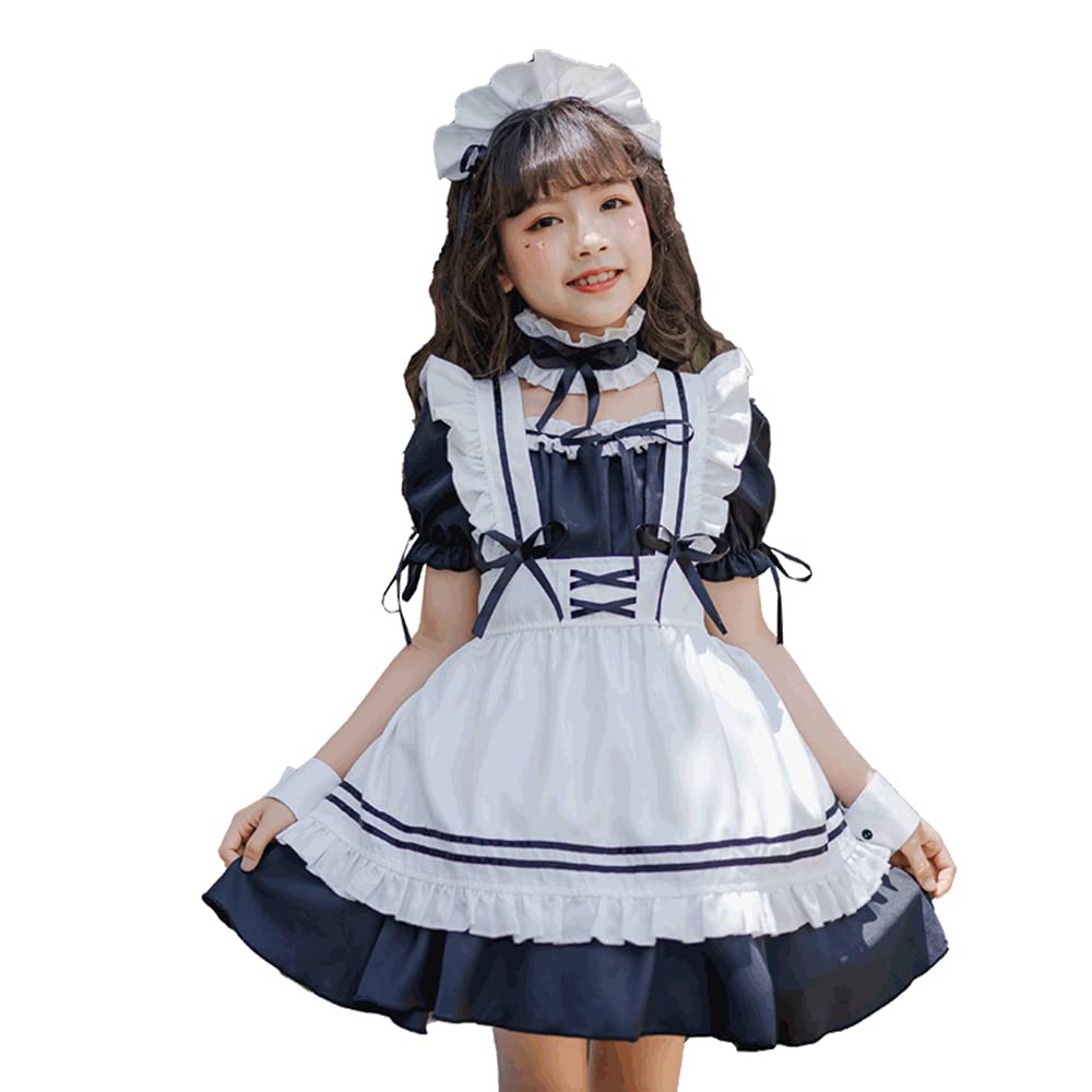 YUEEI Maid Costume for Fancy One Short Performance Bow 5 Piece Set Kids, Halloween, Cosplay, Dress, Girls, Piece, Sleeve, Cute, Lolita, Party, Event,