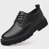 Весенние мужские туфли на шнуровке в деловом стиле с большой головкой, кожаные, мягкие, универсальные, официальные, нескользящие, черные.