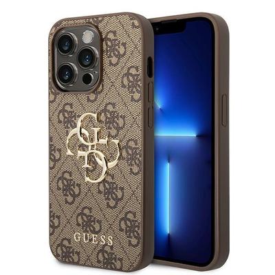 Чехол Для iPhone 15 Pro Max Guess 4G Большой Металлический Логотип Коричневый