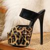 Liyke  Summer Fashion Runway Super High Platform Heels Party Stripper Slippers Sexy Leopard Print Peep Toe Shoes Women Mules