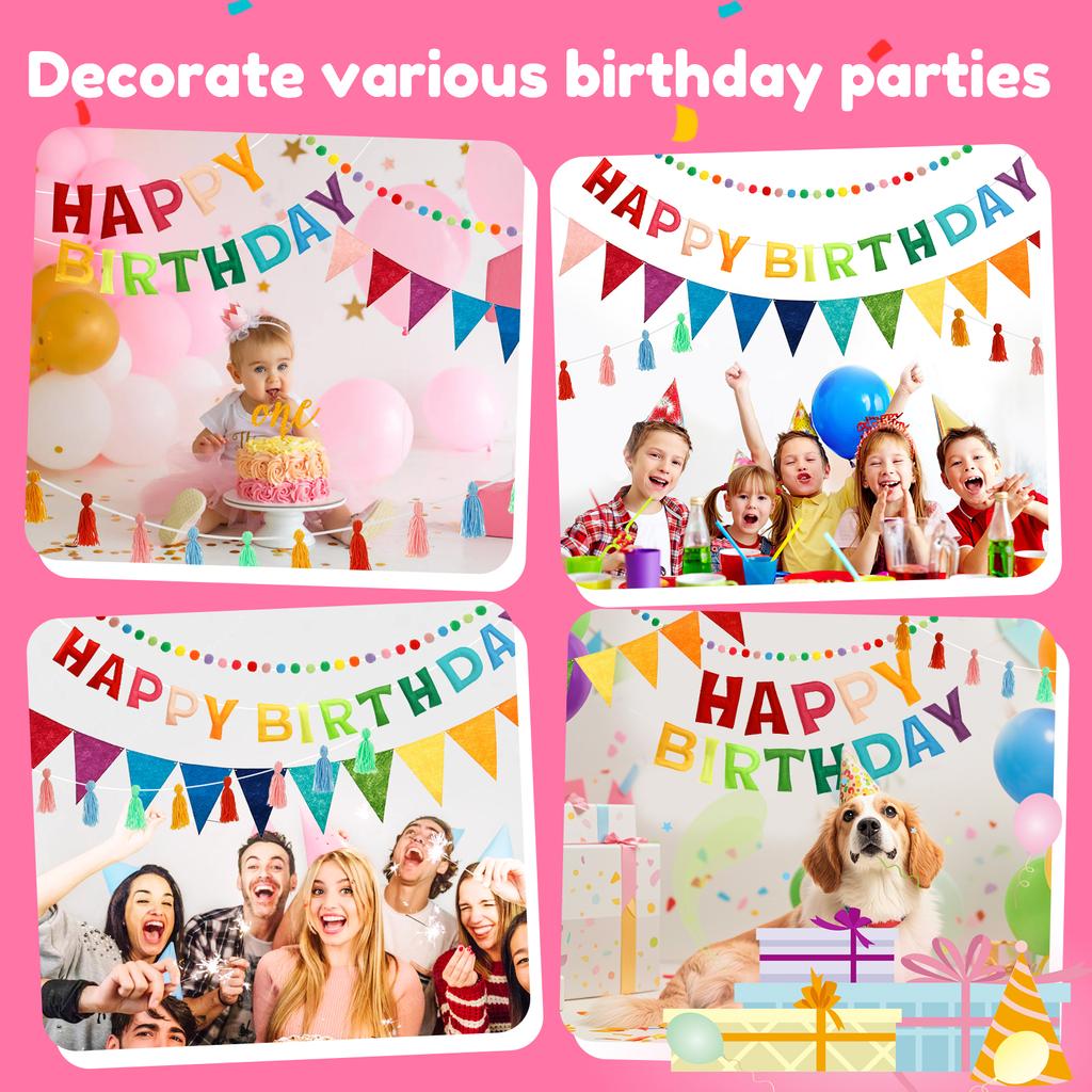 Happy Birthday Decoration Balloons Pink Blue Letter Felt Cloth Ballons Set Birthday Party Decor Air Globos Balony Anniversaire