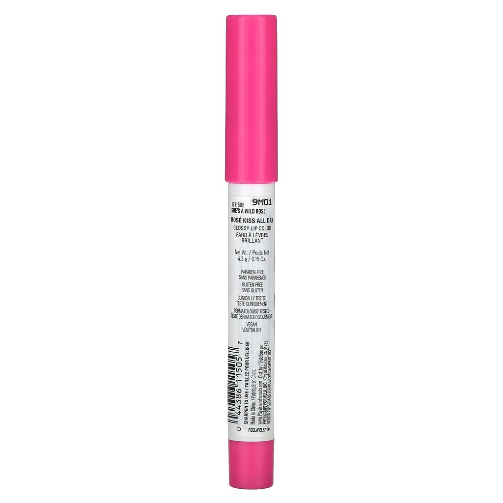Physicians Formula, Rose Kiss All Day, глянцевая помада, 1711505 She's a Wild Rose, 4,3 г (0,15 унции)