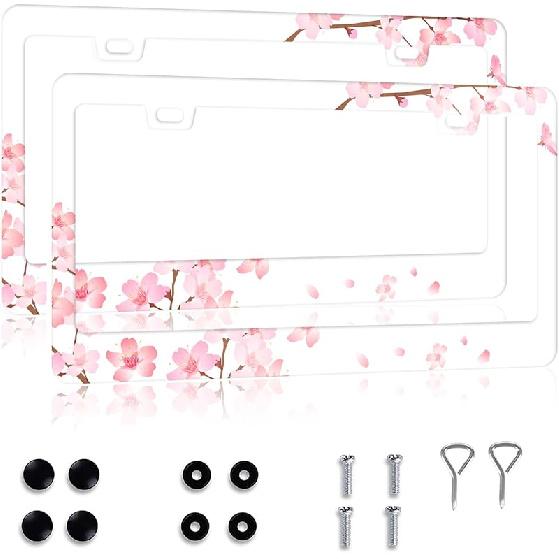 Personalized License Plate Frame Hippie Flower License Plate Frame 2 Pcs Stainless Steel License Plate Cover For Men Women For Car Decoration Size