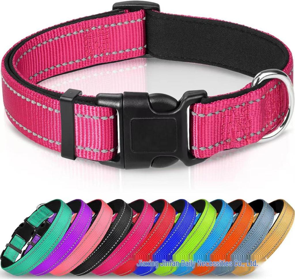 Adjustable Reflective Breathable Nylon Dog Collar and Leash Set - Medium Size