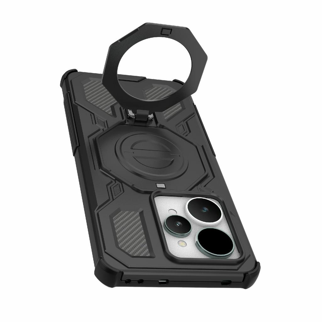 Для Realme 15 5G Магнитный чехол Вращающаяся металлическая подставка Ударопрочная задняя крышка для телефона из ПК+ТПУ