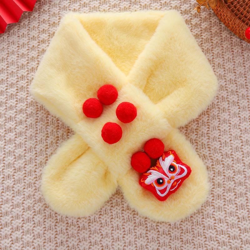 Children's Festive Plush Nian Beast Scarf - Thick, Warm, Cute, and Soft Neck Warmer for Babies