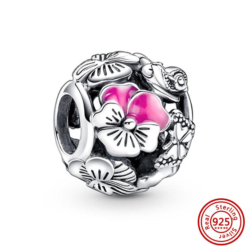 925 медь Пчела Гусеница Бабочка Стрекоза Божья коровка Четырехлистный клевер Шармы-талисманы Подходят для браслета Pantaro Изысканный циркон Подарок