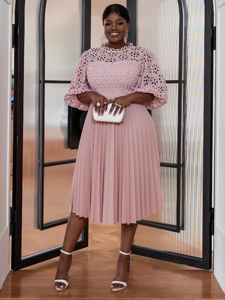 Элегантные женские формальные вечерние платья для вечеринки, розовое кружевное с вырезами, А-силуэта, плиссированные, приталенные, с рукавами-фонариками половинной длины, для торжественных мероприятий