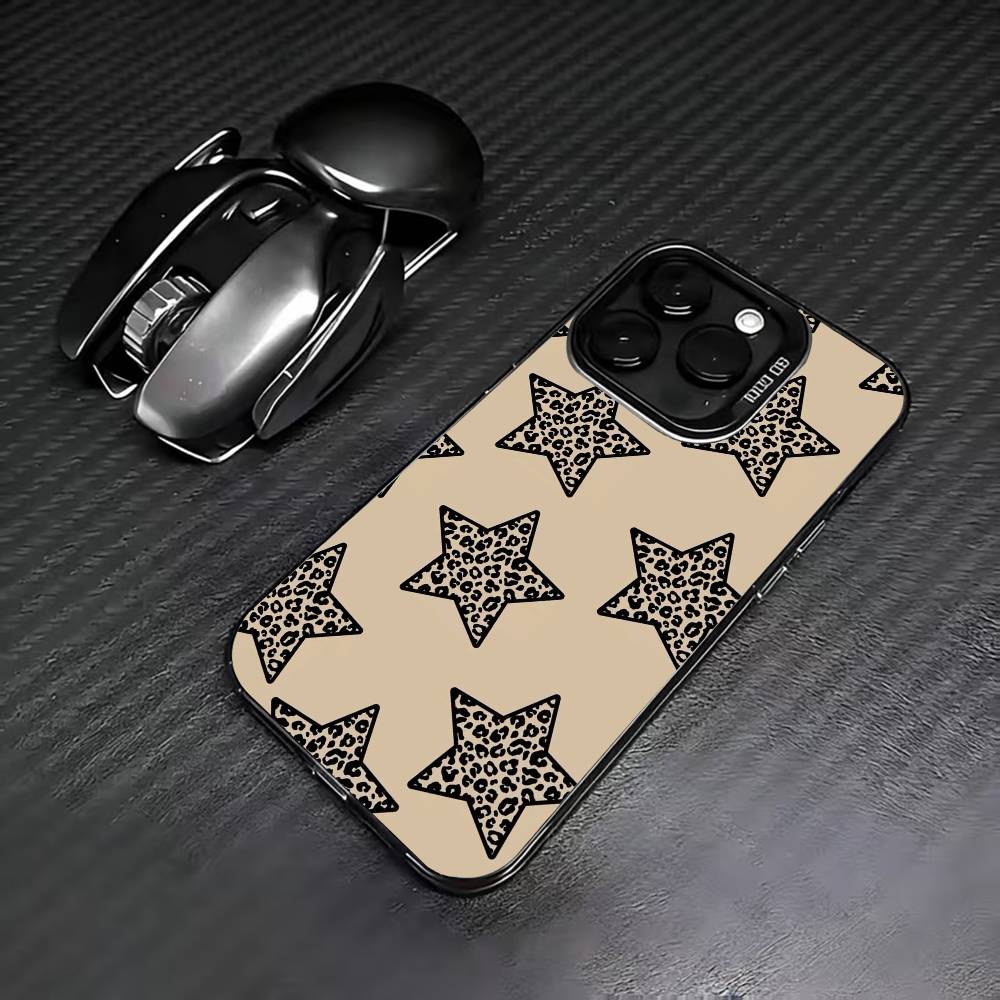 Чехол для телефона B-Черный L-Леопардовый P-Принт S-Звезда Для iPhone 17,16,15,14,13,12,11 Plus,Pro Max,XS,Цветной Посеребренный Внутренний Чехол
