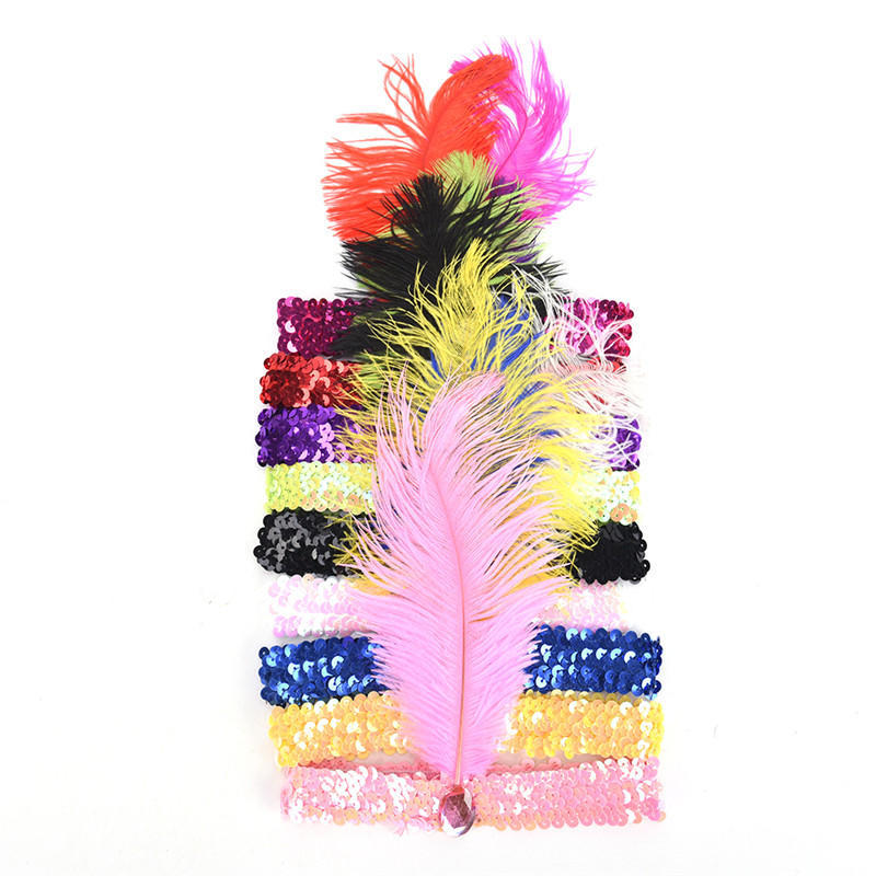 Feather Flapper Sequin Charleston Dress Costume Women Solid Multicolor Hairband