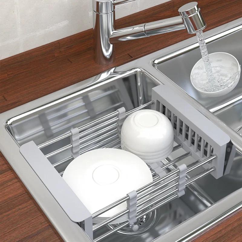 26~46 см выдвижная полка для слива раковины палочки для еды фруктов корзина для мытья овощей бытовая посуда хранение вода для мытья посуды