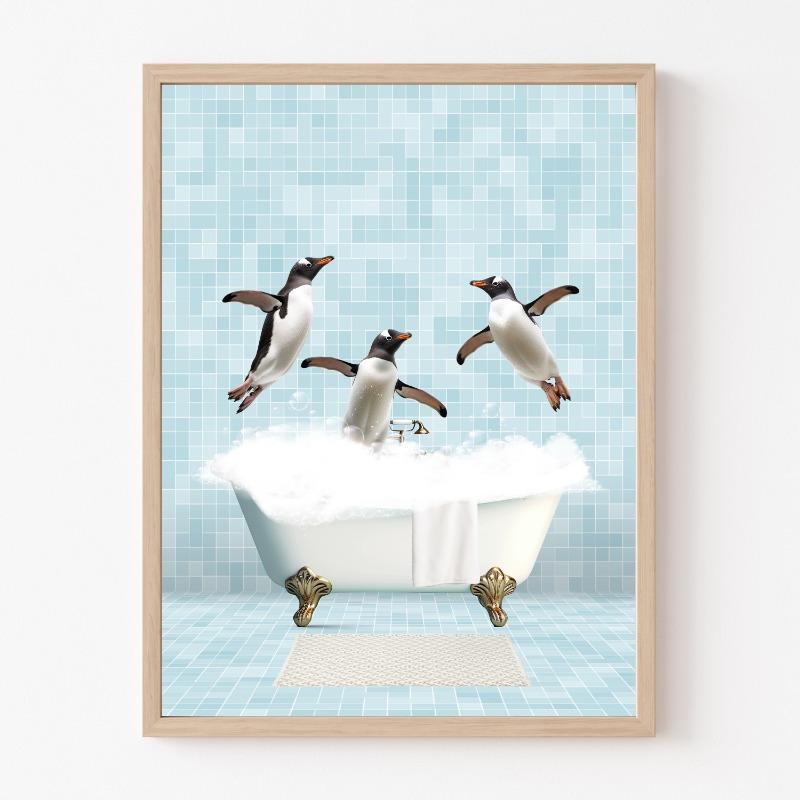 Animal In Vintage Bathtub Elephant Panda Penguin Colorful Posters and Prints Canvas Printing Wall Art Picture for Bathroom Decor