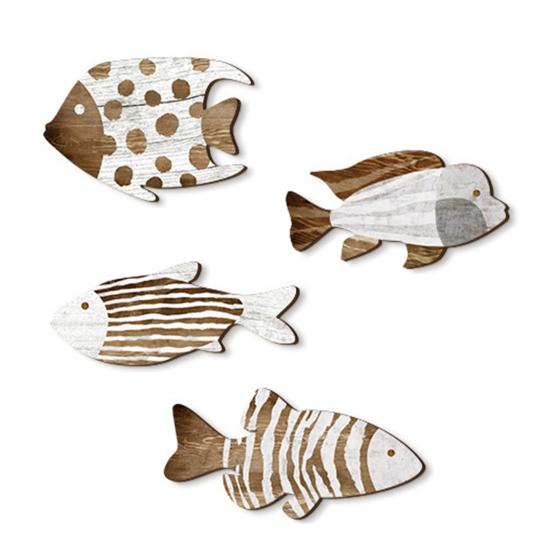 4 шт. Винтажный декор для стен в пляжном стиле: деревянные рыбки, морские скульптуры в морском стиле, украшение для ванной и спальни в стиле озерного домика.
