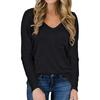 Autumn and Winter Solid Color V-neck Loose Casual Long-sleeved Pocket T-shirt