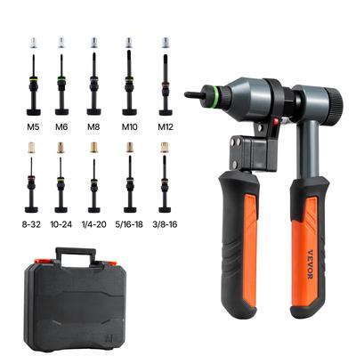 Rivet Nut Tool Kit, 9-Inch Ratchet Rivnut Tool Kit, with 10 Mandrels and 100 Nuts, Metric and SAE Size M5, M6, M8, M10, M12, 8-32, 10-24