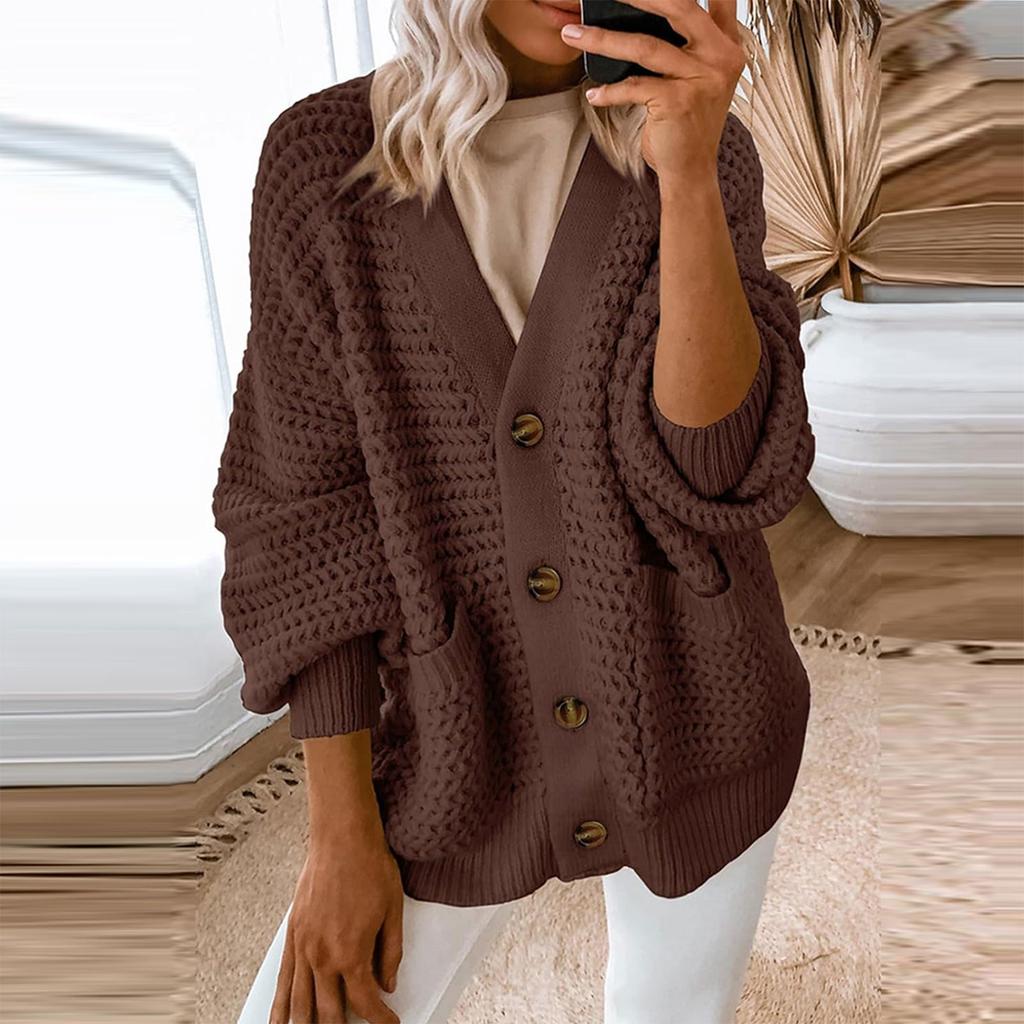 Женская мода повседневная однотонная с длинным рукавом и открытым передом толстый вязаный кардиган свитер пальто