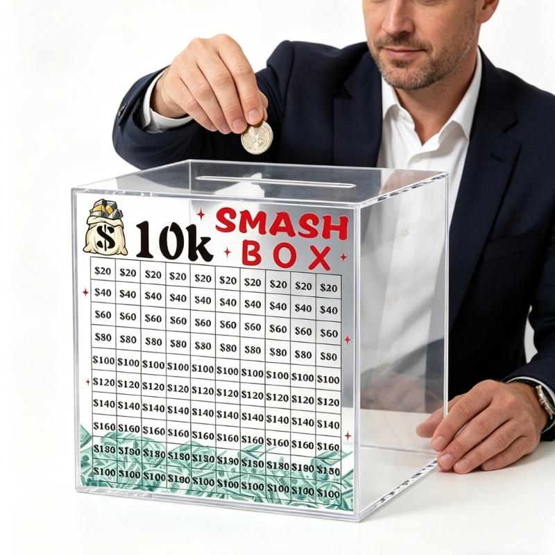 Коробка-копилка "10K/20K Smash Box" для взрослых, чтобы накопить 10K/20K. Коробка для челленджа по накоплению денег. Легкий и веселый способ накопить 10K/20K