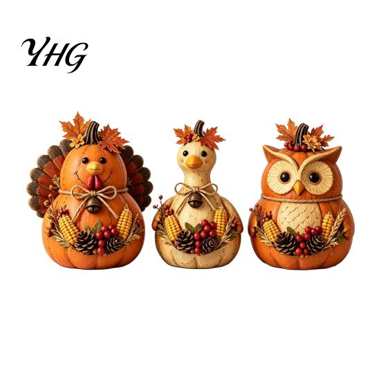 Handmade Wooden Holiday Gifts 3PCS Rustic Autumn Harvest Ornaments, Animal Designs Retro Table Decor Distressed Farmhouse Crafts, Decorative Figurines