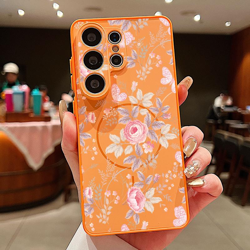 Магнитный чехол INS с принтом подсолнуха для Samsung S26 Ultra S25 Edge S24 FE S23 S22 Plus A54 A15 A35 A55 A16 A36 A56 A17 A37 A57 5G Матовый чехол