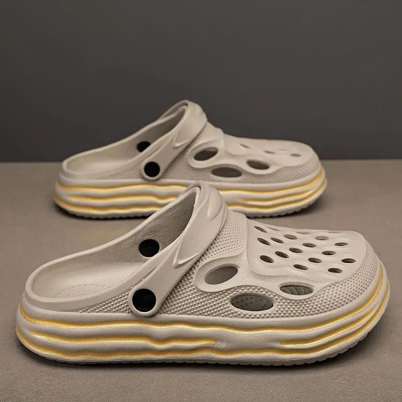 Модная платформа Мужские тапочки с отверстиями Сабо Слайды Мягкие Пляжные Повседневные Стиль 2025 Веселые Взрослые Высокое Качество Модный Дизайнер Роскошная Мужская Обувь