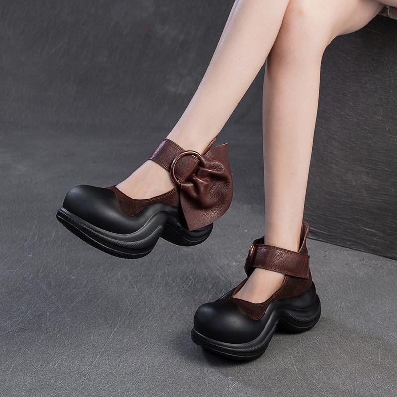 Johnature Удобные босоножки на платформе из натуральной кожи, увеличивающие рост, в стиле колледжа, женские туфли