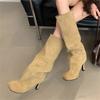 Aneikeh Winter Street Style Round Toe Knee-High Women Boots Punk Thin High Heels Shoes Female Long Booties