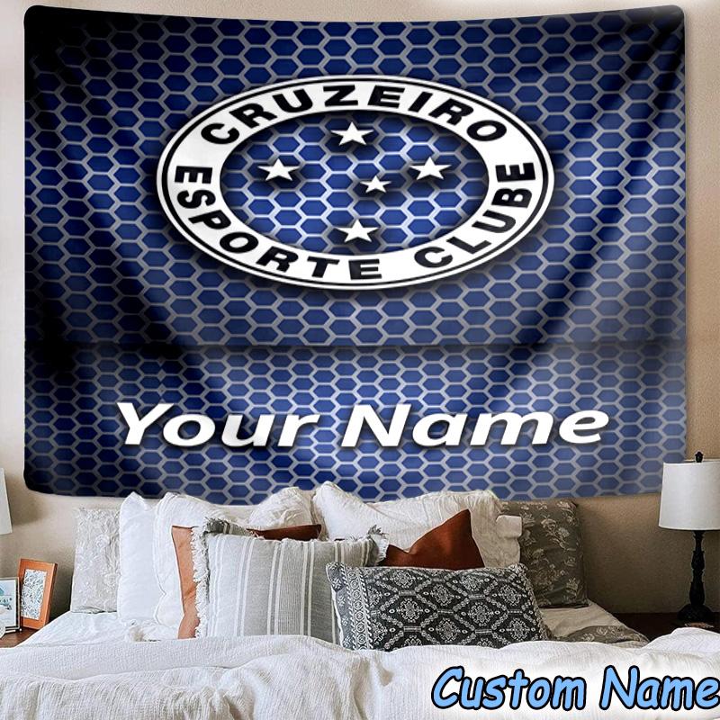 Custom Name Cruzeiro Esporte Club Crest Printed Tapestry, for Bedroom,Livingroom, dormitory, Large Wall Decor, Fabric Decor Fan Birthday Gifts